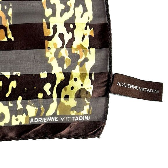 Adrienne Vittadini Silk Scarf Brown Green Ivory Satin Chiffon Square 34×34" - Picture 9 of 10